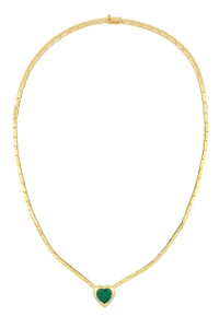 18K Yellow Gold Emerald w/ Diamond El Mar Choker With a Tapered Silhouette Pendant Necklace 18K Yellow Gold Emerald w/ Diamond El Mar Choker With a Tapered Silhouette Pendant Necklace