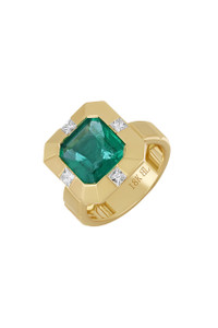 18K Yellow Gold Emerald w/ Diamond El Mar Chunky Statement Ring 18K Yellow Gold Emerald w/ Diamond El Mar Chunky Statement Ring
