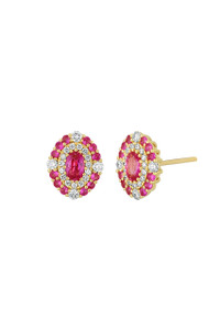 18K Yellow Gold Pink Sapphire w/ Diamond El Mar Stud Earring 18K Yellow Gold Pink Sapphire w/ Diamond El Mar Stud Earring