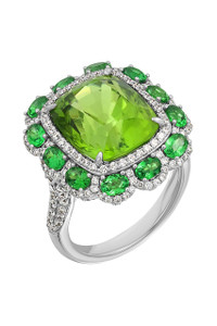 18K White Gold Peridot and Diamond Iris Elegant Statement Ring 18K White Gold Peridot and Diamond Iris Elegant Statement Ring