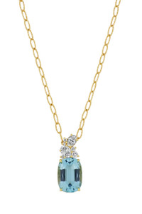 18K Yellow Gold Aquamarine Diamond Cluster Luxe Pendant Necklace 18K Yellow Gold Aquamarine Diamond Cluster Luxe Pendant Necklace