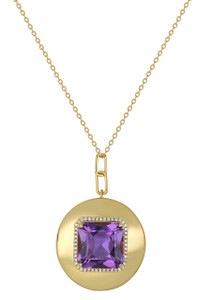 18K Yellow Gold Amethyst with Diamond Iris Pendant Necklace 18K Yellow Gold Amethyst with Diamond Iris Pendant Necklace