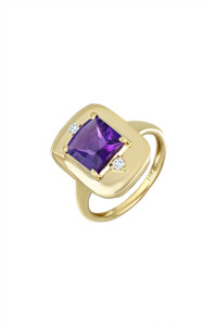 18K Yellow Gold Amethyst and Diamond Iris Square Ring 18K Yellow Gold Amethyst and Diamond Iris Square Ring