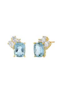 18K Yellow Gold Aquamarine Diamond Cluster Luxe Stud Earrings 18K Yellow Gold Aquamarine Diamond Cluster Luxe Stud Earrings