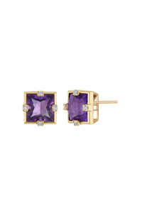 18K Yellow Gold Amethyst Iris Stud Earrings 18K Yellow Gold Amethyst Iris Stud Earrings