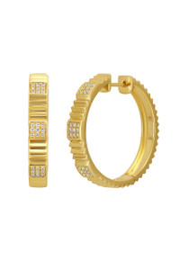 18K Yellow Gold Textured Diamond Cleo Hoop Earrings 18K Yellow Gold Textured Diamond Cleo Hoop Earrings