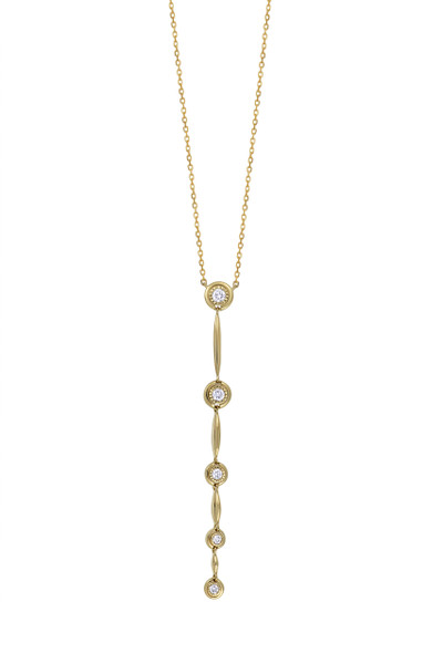 18K Yellow Gold Natural Diamond Aviva Linear Pendant Y-Necklace
