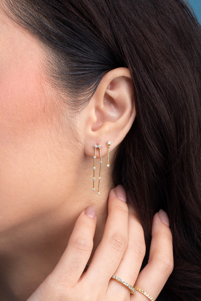 18K Yellow Gold Natural Diamond Bony Levy Icon Linear Drop Earrings