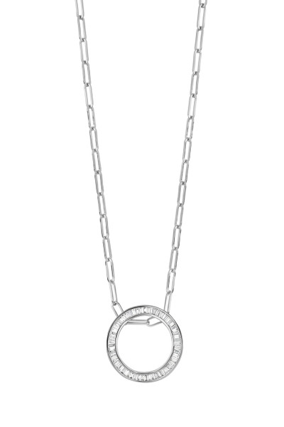 18K White Gold Circle of Life Large Diamond Pendant Necklace