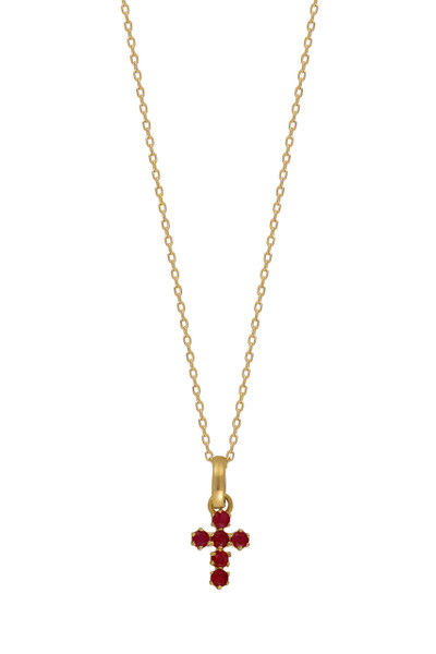 18K Yellow Gold Gemstone El Mar Mini Cross Pendant Necklace