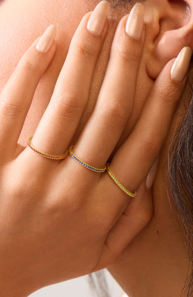 18K Yellow Gold Red Sapphire Iris Stackable Ring