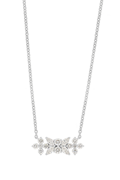 18K White Gold Natural Diamond Getty Floral Pendant Necklace