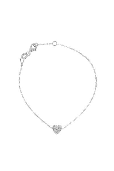 18K White Gold Diamond Pave Heart Bracelet