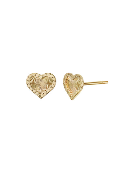 14K Yellow Gold Textured Heart Stud Earrings