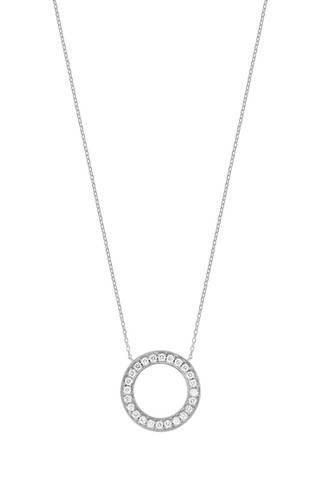 18K White Gold Diamond Florentine Circle Pendant Necklace