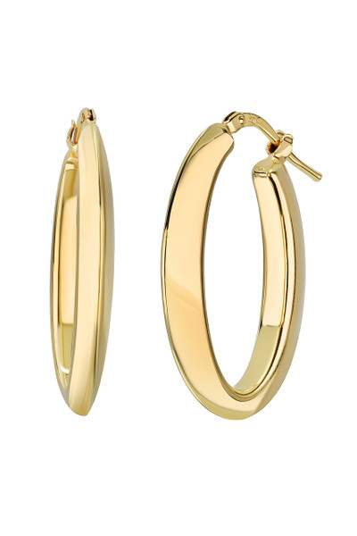 14K Yellow Gold Oval Hoop Earrings
