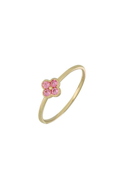 14K Yellow Gold Pink Tourmaline Clover Ring