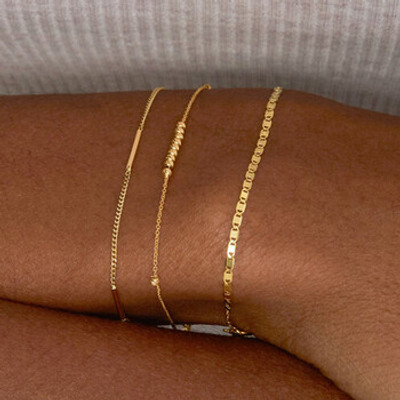 14K Yellow Gold Beads Station Bracelet
