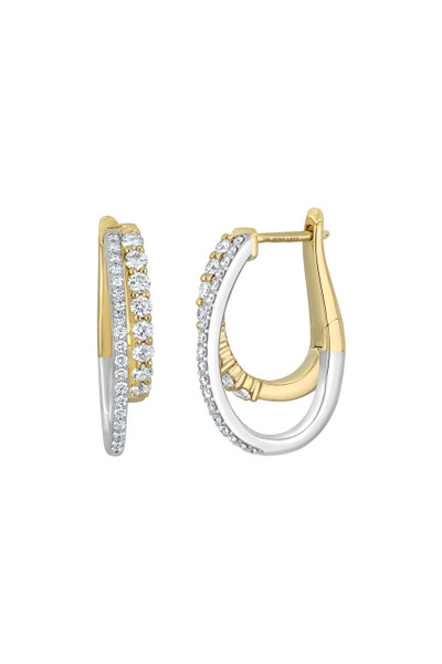 18K White and Yellow Gold Diamond Bardot Hoop Earrings