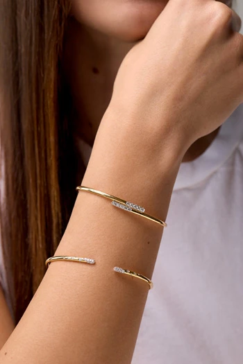 18K Yellow Gold Natural Diamond Bardot Open Bangle Bracelet
