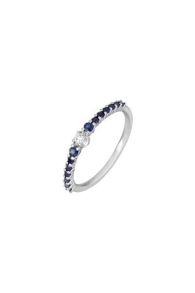 18K White Gold Mixed Stones w/ Natural Diamond El Mar Sapphire Thin Stackable Ring