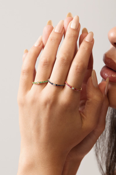 18K White Gold Mixed Stones w/ Natural Diamond El Mar Sapphire Thin Stackable Ring