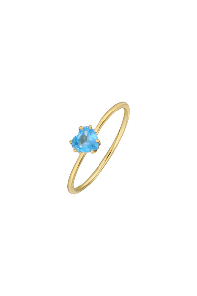 14K Yellow Gold Bony Levy Blue Topaz Heart Thin Stackable Ring