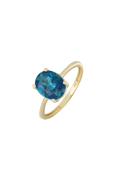 14K Yellow Gold Bony Levy Blue Topaz Oval Thin Stackable Ring