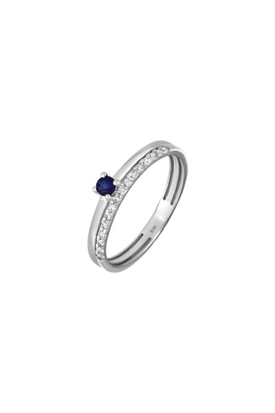 18K White Gold Mixed Stones w/ Natural Diamond El Mar Single Sapphire Stackable Ring