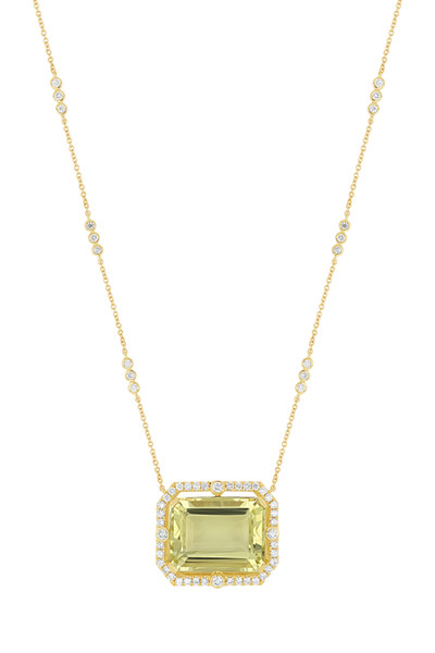 18K Yellow Gold Lemon Quartz w/ Diamond Iris Delicate Pendant Necklace