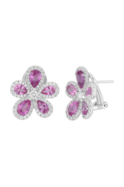 18K White Gold Pink Sapphire w/ Diamond El Mar Flower Stud Earring