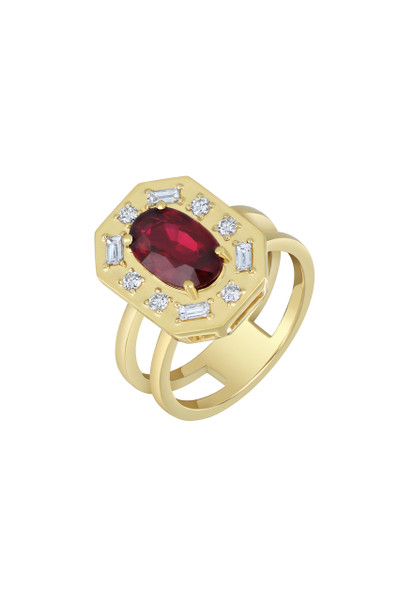 18K Yellow Gold Ruby w/ Diamond El Mar Vintage-Inspired Statement Ring
