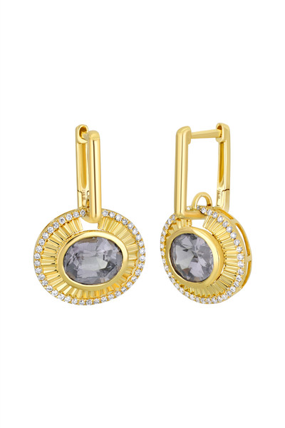 18K Yellow Gold Grey Spinel w/ Diamond Iris Timeless Drop Earring