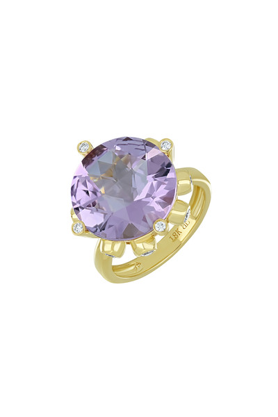 18K Yellow Gold Rose De France Iris Round Gemstone Cocktail Statement Ring