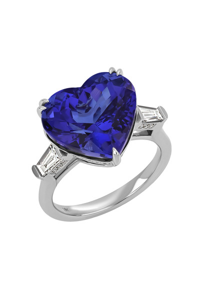 18K White Gold Tanzanite w/ Diamond Bony Levy Limited Edition Heart-Cut Statement Ring
