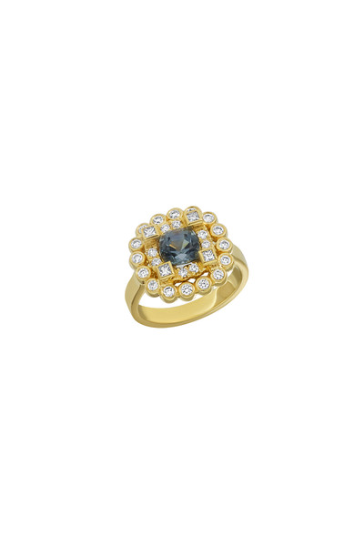 18K Yellow Gold Grey Spinel w/ Diamond Iris Glamorous Statement Ring