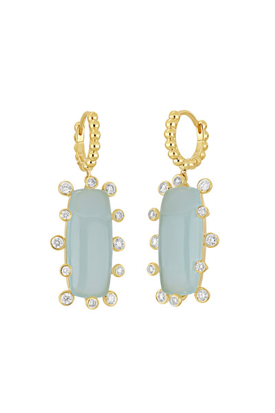 18K Yellow Gold Milky Aqua w/ Natural Diamond Iris Vertical Drop Earring