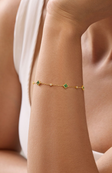 18K White Gold Mixed Stone w/ Diamond El Mar Clover Bracelet