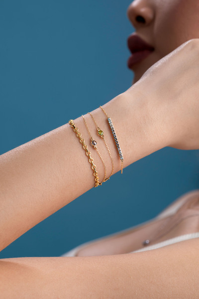 14K Yellow Gold Three Pink Topaz Bony Levy Color Line Bracelet