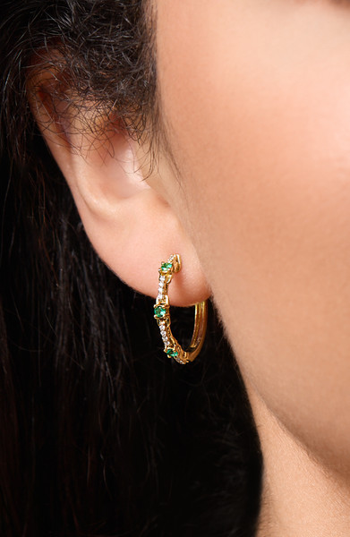 18K White Gold Mixed Stone w/ Diamond El Mar Medium Sparkle Hoop Earrings