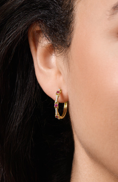 18K White Gold Mixed Stone w/ Diamond El Mar Medium Classic Hoop Earrings