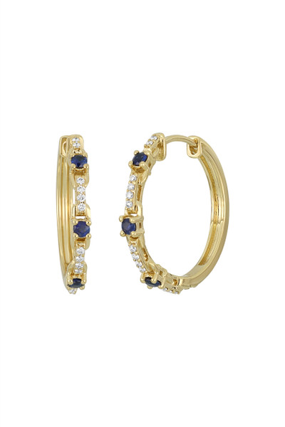 18K White Gold Mixed Stone w/ Natural Diamond El Mar Medium Timeless Hoop Earrings
