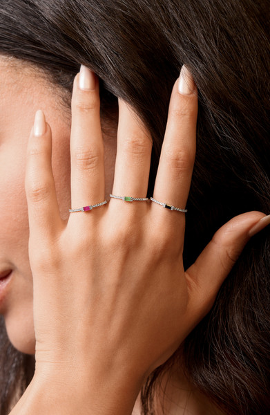 18K White Gold Sapphire w/ Diamond El Mar Slim Stackable Ring