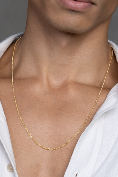 14K Yellow Gold Men's Rope Delicate Chain Necklace