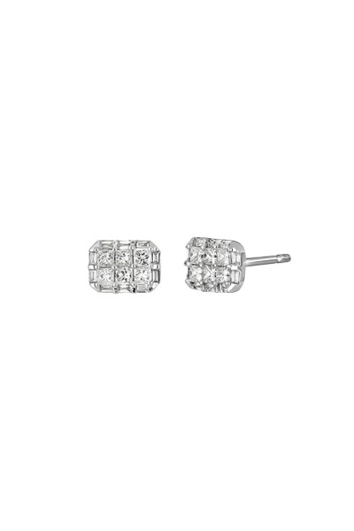 18K White Gold Natural Diamond Mika Cluster Small Stud Earrings