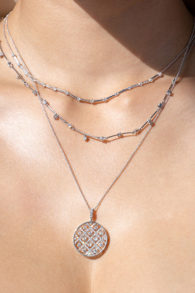 18K White Gold Natural Diamond Audrey Medallion Necklace