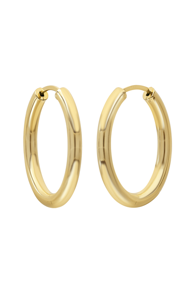 14K Yellow Gold Thin Oval Hoop Earrings