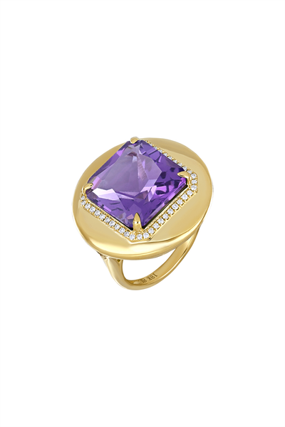 18K Yellow Gold Amethyst and Natural Diamond Iris Ring