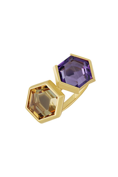 14K Yellow Gold Amethyst Bony Levy Hexagonal Side to Side Trend Ring 14K Yellow Gold Amethyst Bony Levy Hexagonal Side to Side Trend Ring