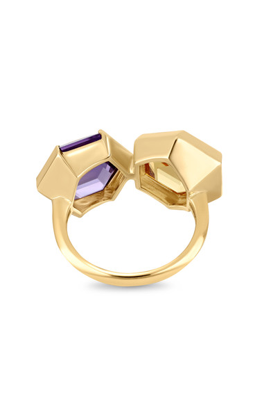 14K Yellow Gold Amethyst Bony Levy Hexagonal Side to Side Trend Ring